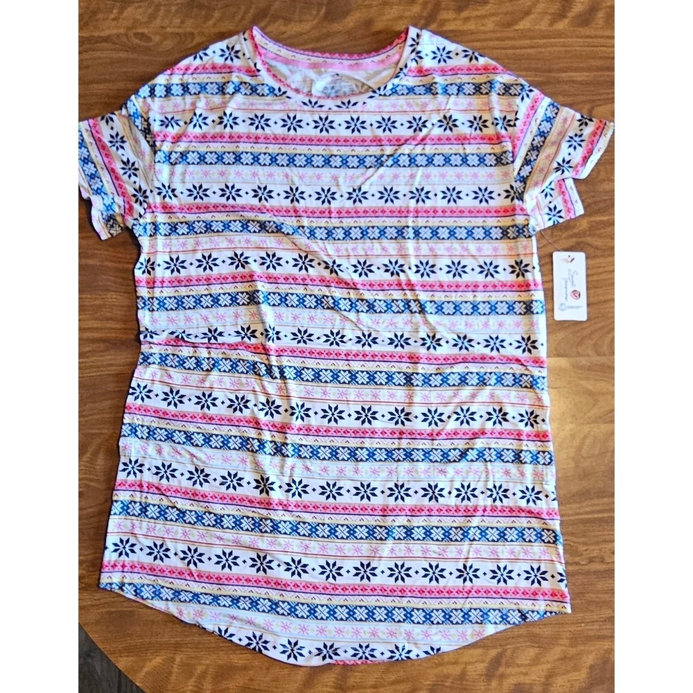 Saint Tropez Women's Multicolor Fair Isle Pajama T-Shirt Top Size S